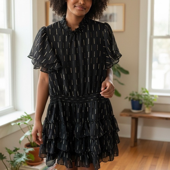 MSK Dresses & Skirts - MSK Black Mini Dress with Metallic Accents